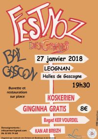 Fest-Noz / Bal Gascon des Graves. Le samedi 27 janvier 2018 à LEOGNAN. Gironde.  19H30